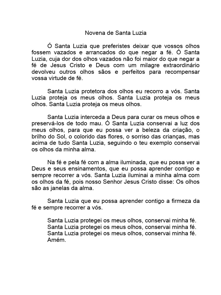 Novena de Santa Luzia para os Olhos | PDF