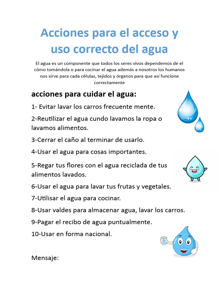 Cuidado para El Acceso y Uso Correcto Del Agua | PDF