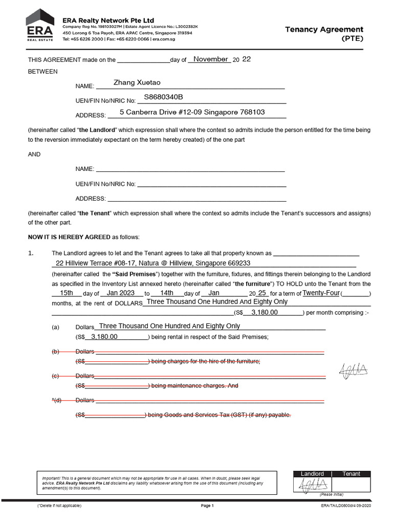 TA Natura Hillview 22 08-17 | PDF | Leasehold Estate | Landlord