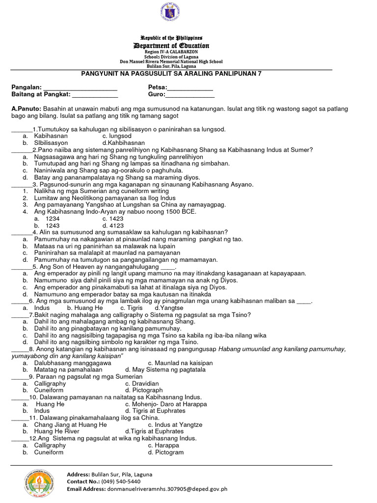AP 7 Pangyunit-na-Pagsusulit - Q2 | PDF