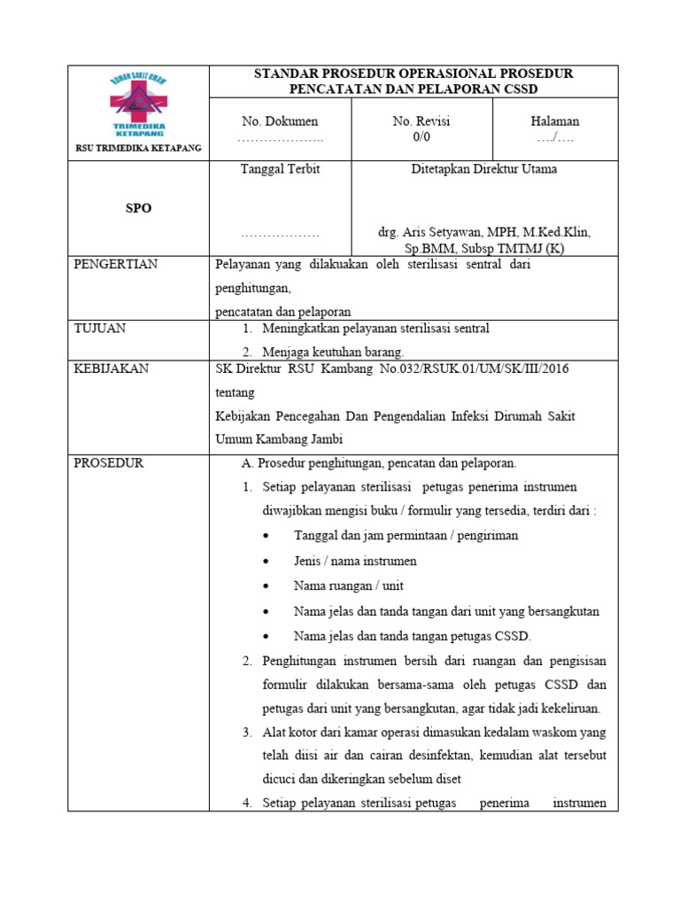 Prosedur Pencatatan CSSD RSU Trimedika | PDF | Teknologi & Rekayasa | Hukum