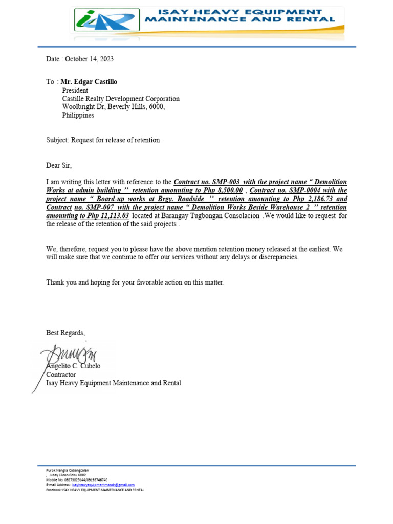 Request for Retention Release | PDF | Law