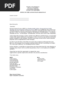 BHW Solicitation Letter