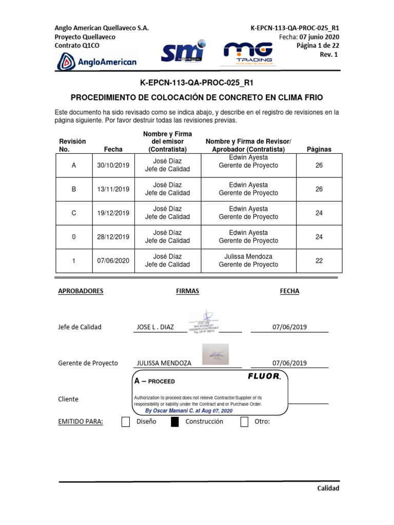 K Epcn 113 Qa Proc 025 - R1 Ea | PDF | Hormigón | Cemento