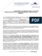 Declaración de Voluntad Expresa Y Autorización para La Validación Y Verificación de Datos Del Entorno Personal, Familiar Y Social Inmediato