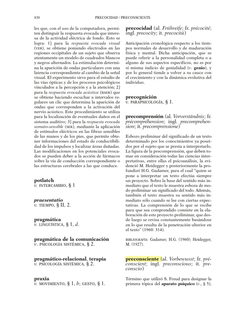 Definiciones de Preconsciente y Precomprensión | PDF | Mente ...