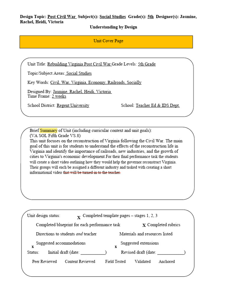 Ubd Template 1 PDF Learning Reconstruction Era