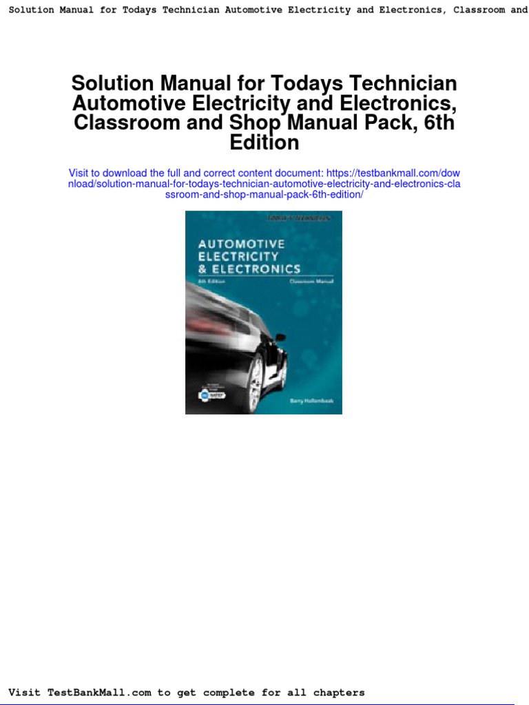 Solution Manual For Todays Technician Automotive Electricity and