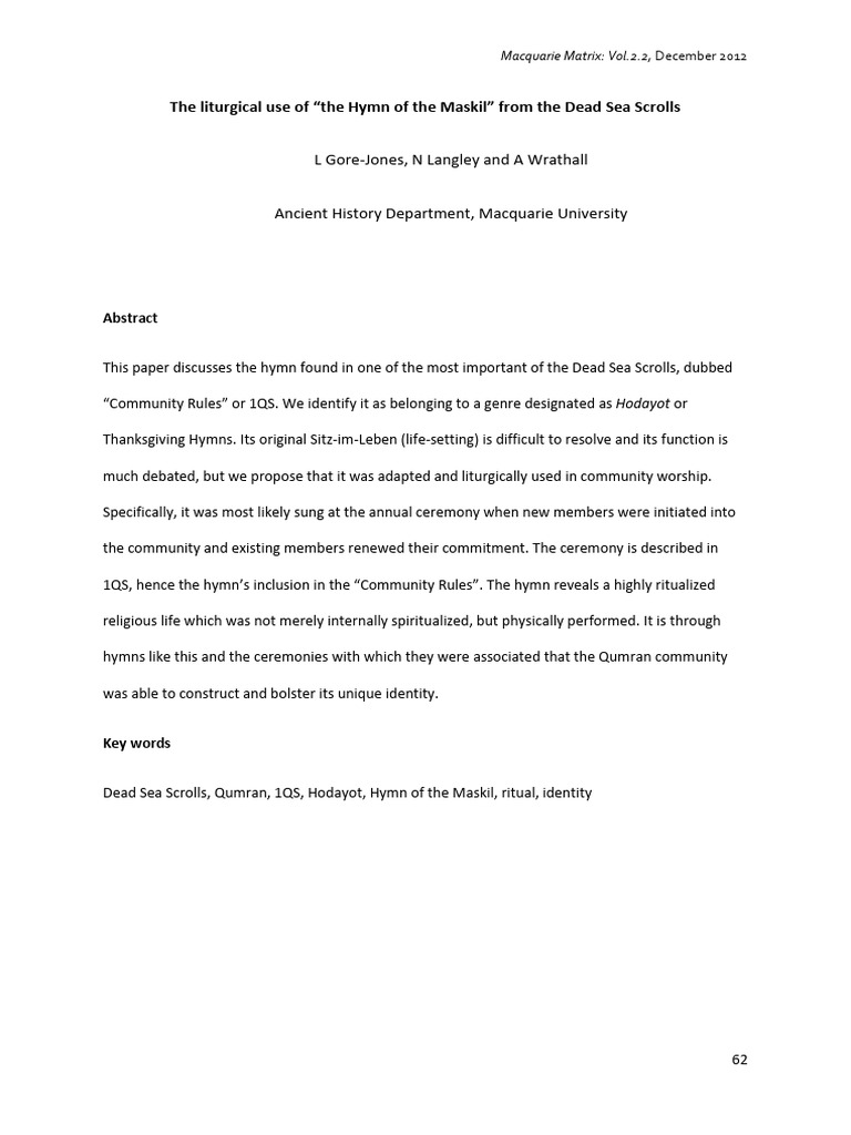 Liturgical Use of Hymn of the Maskil | PDF | Psalms | Rituals