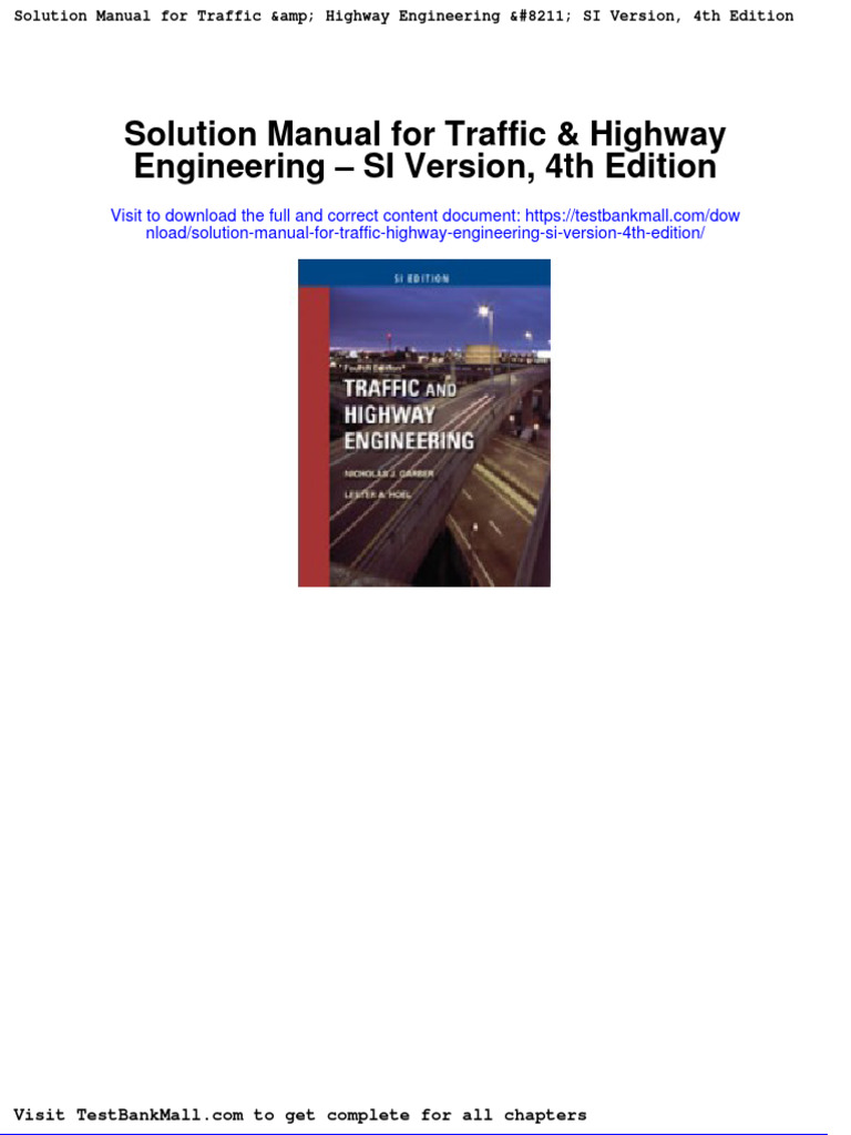 Solution Manual For Traffic Highway Engineering Si Version 4th Edition