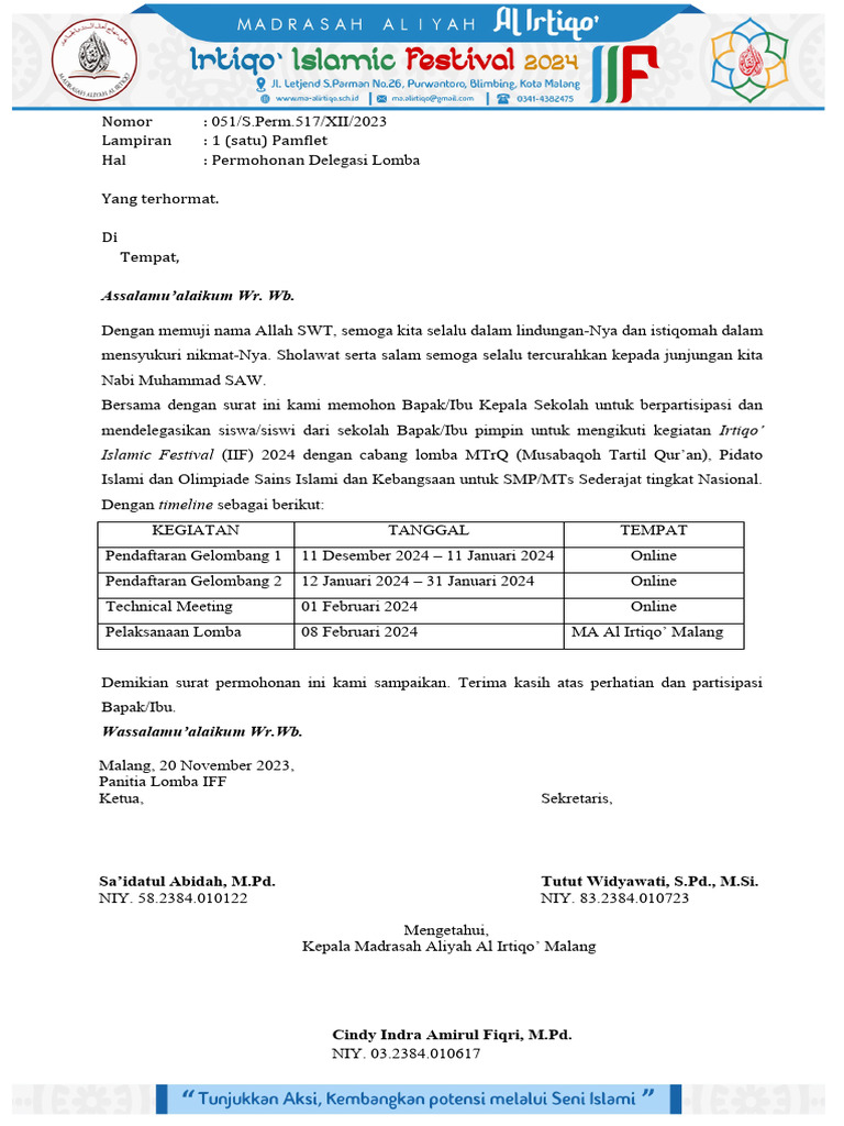 Permohonan Delegasi Lomba IIF 2024 | PDF | Perjalanan