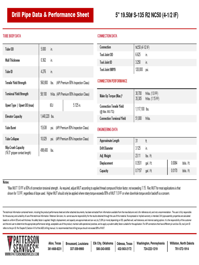 NC50 4-1/2 IF Connection Torque Data | PDF | Pipe (Fluid Conveyance ...