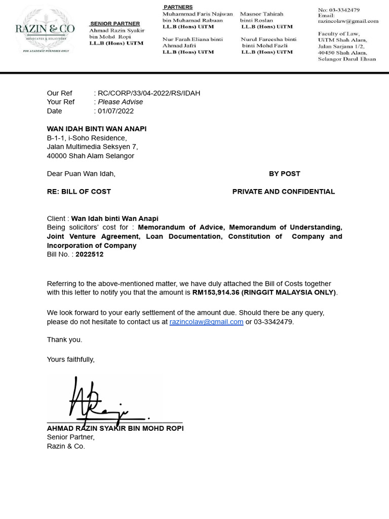 Q8 Bill of Cost PDF Business Law Business Economics