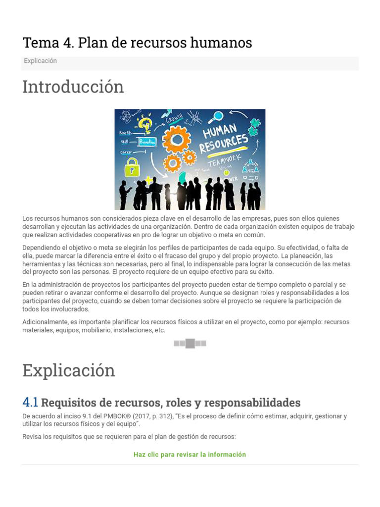 Desarrollo de Proyecto de Campo - Tema 4 Plan de Recursos Humanos | PDF ...