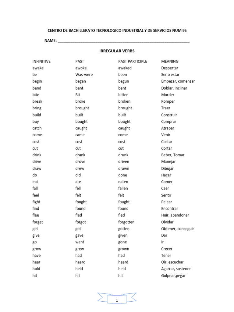 Lista de Verbos Irregulares en Inglés | PDF | Linguistics | Semantic Units