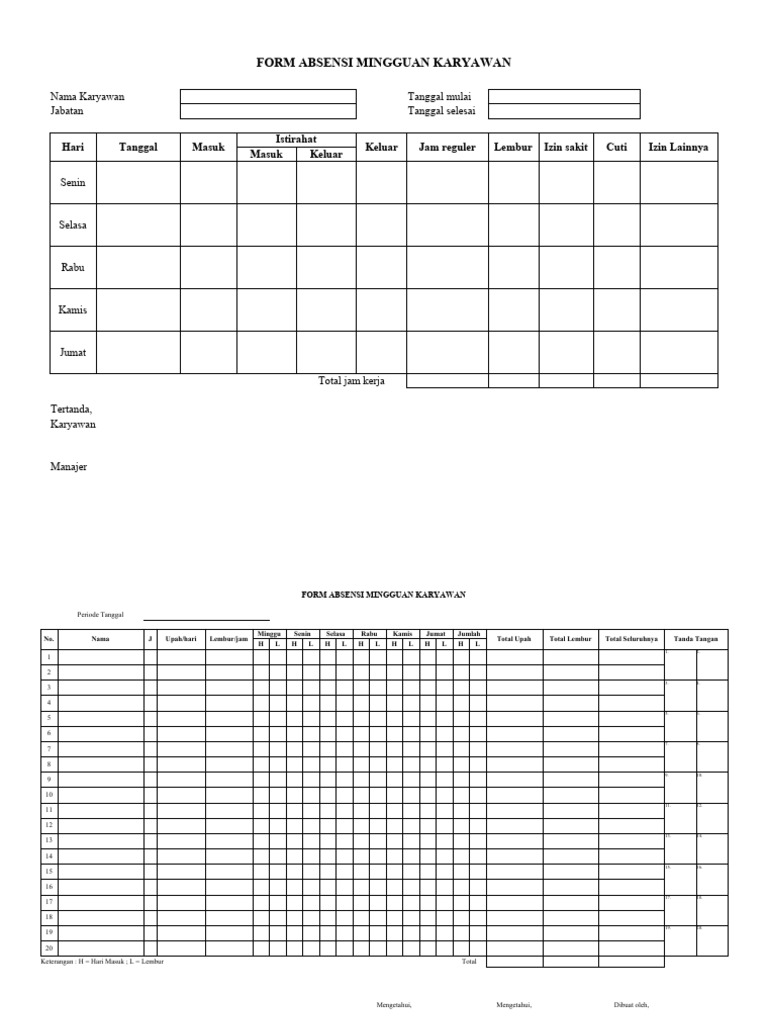 Formulir Absensi Mingguan Karyawan | PDF