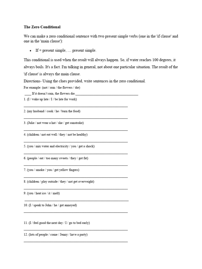 The Zero Conditional Worksheet | PDF | Sentence (Linguistics) | Syntax
