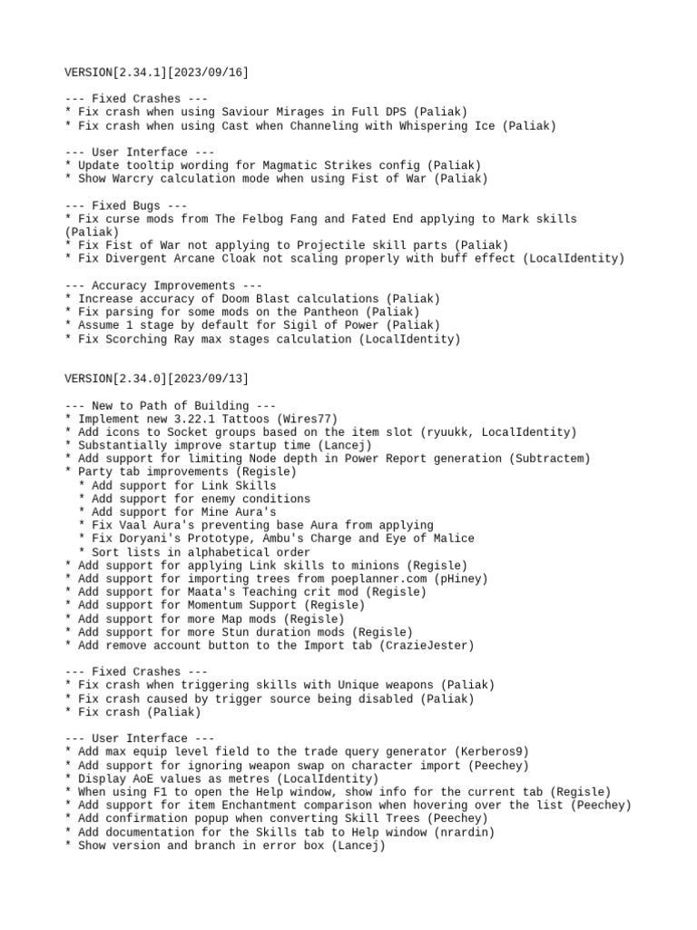 Change log pdf software bug