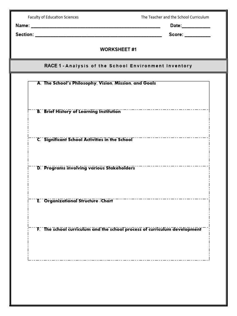 RACE Worksheet 1 Analysis of School Inventory PDF