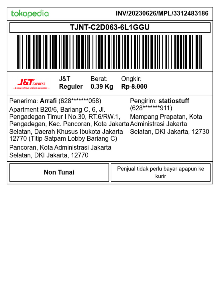 Pengaturan Label Pengiriman Tokopedia PDF