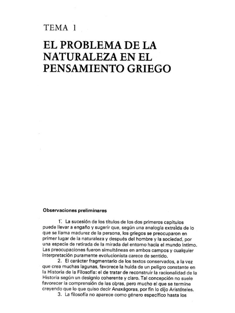 01 - El Problema de La Naturaleza en El Pensamiento Griego | PDF