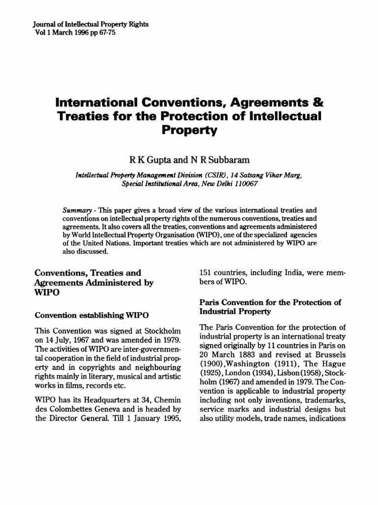 International Conventions PDF Monopoly (Economics) Patent Law
