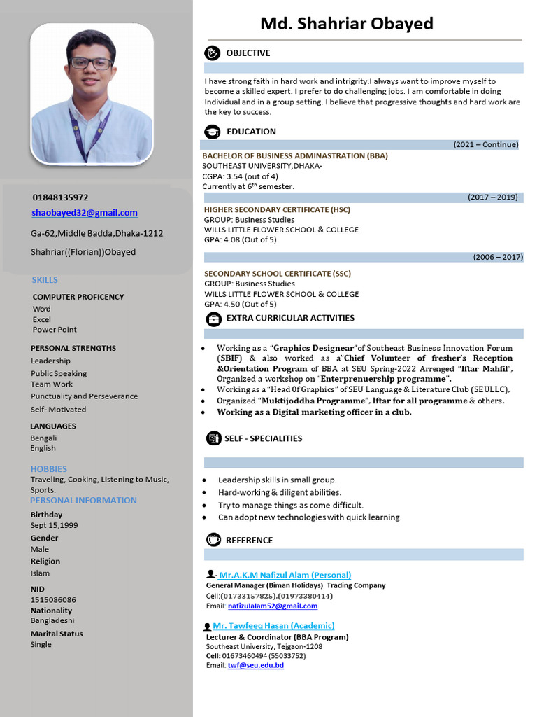 Resume of Md. Shahriar Obayed | PDF | Career & Growth