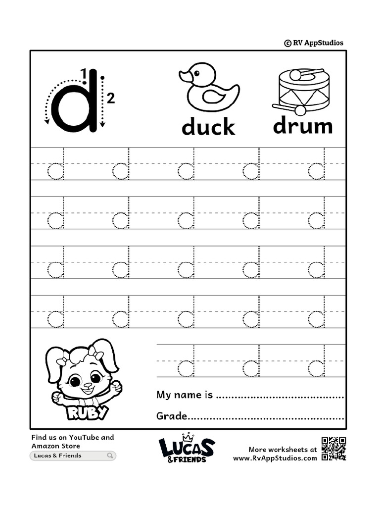 298 Free Printable Worksheets For Kids Small Letter D Trace BW | PDF