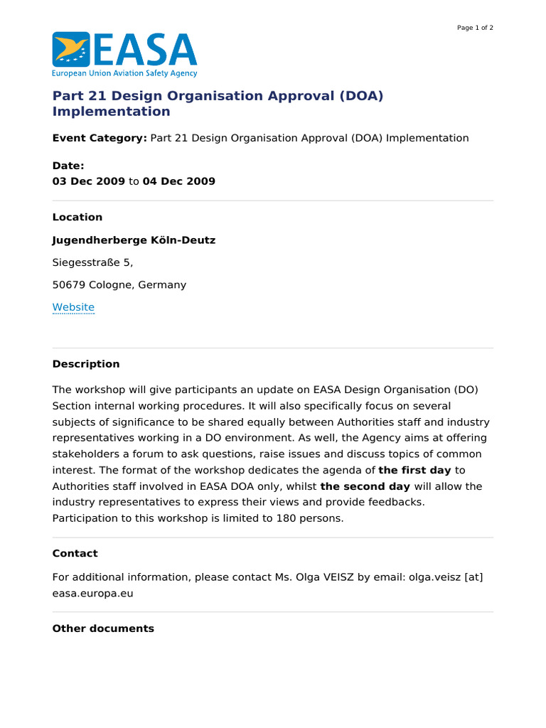 EASA - Part 21 Design Organisation Approval DOA Implementation | PDF