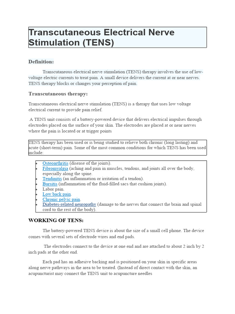 Transcutaneous Electrical Nerve Stimulation | Download Free PDF | Pain ...