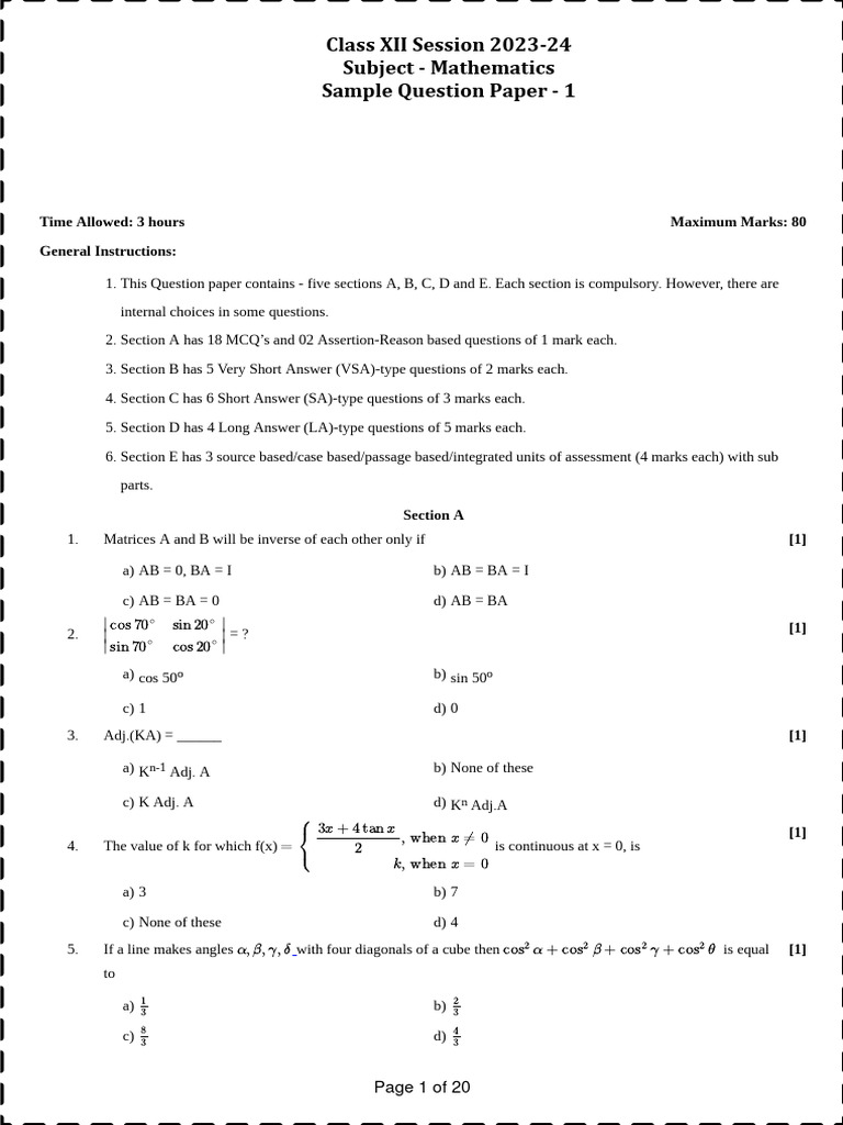 Basic Math Question Paper 2023-24 | PDF | Angle | Mathematical Concepts