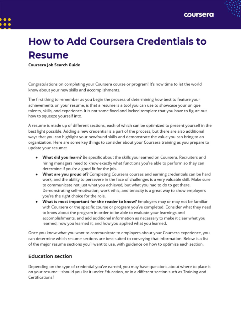 Coursera Job Search Guide - How To Add Coursera Credentials To Resume ...
