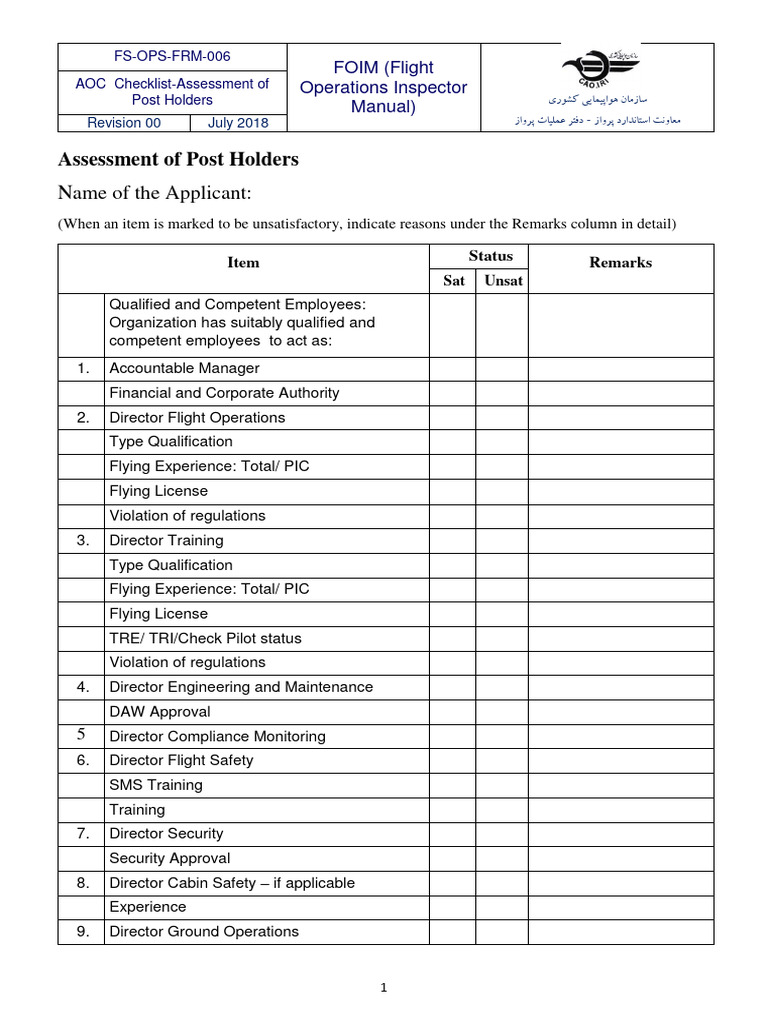 AOC Checklist for Post Holder Assessment | PDF | Technology & Engineering