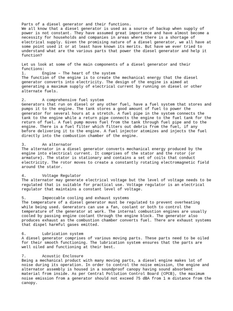 Parts of A Diesel Generator and The PDF Diesel Engine Engines