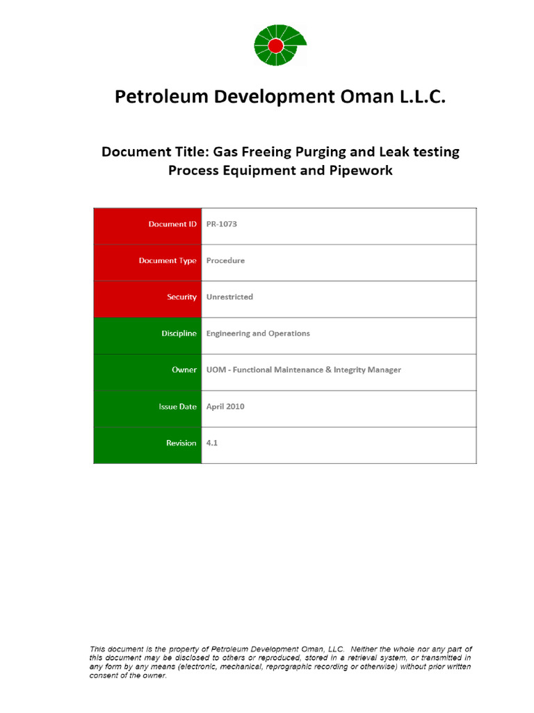 Gas Freeing Purging Leak Testing of Process Equipment PDF