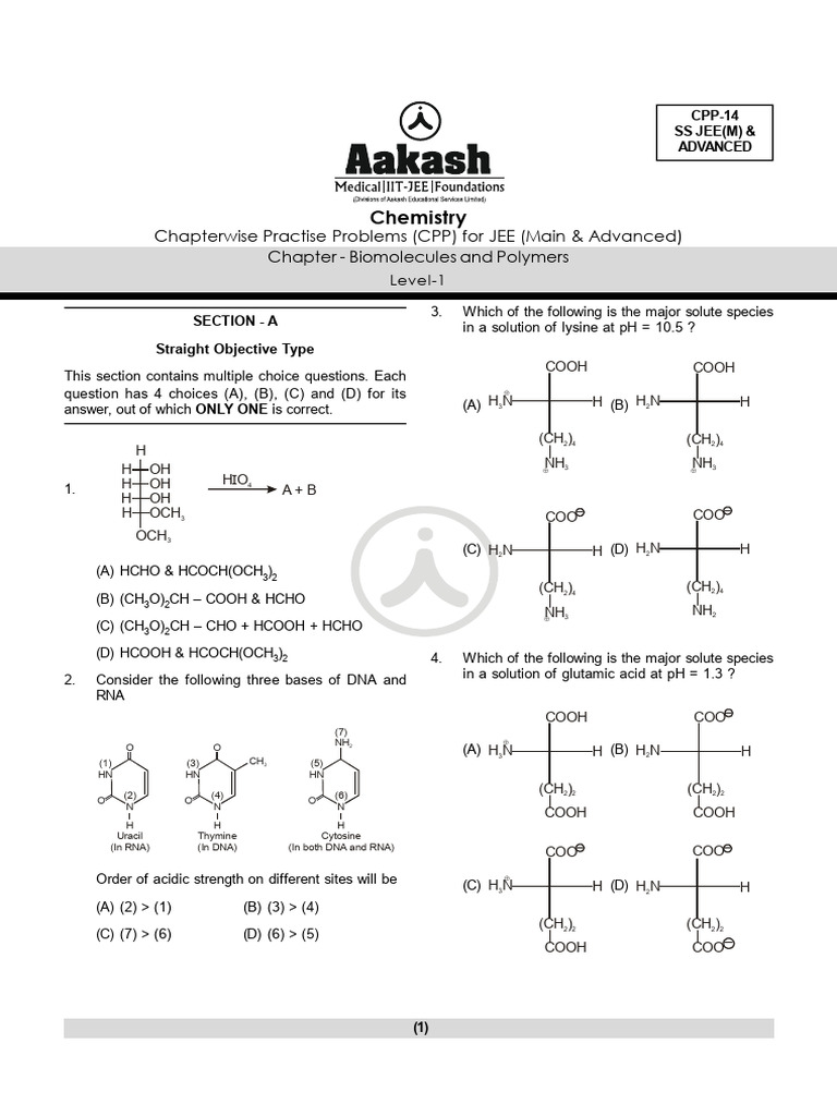 Biomolecules and Polymers Practice Questions | PDF | Glucose ...