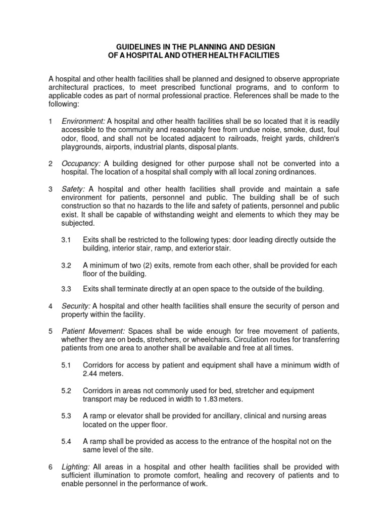 Guidelines For Planning of A Hospital | PDF | Hospital | Sanitation