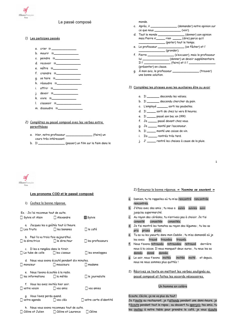 Passé Composé et COD en Français | PDF | Arts du langage et discipline