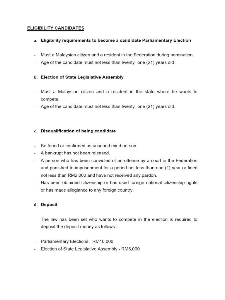 Malaysian Election Candidate Eligibility | PDF | Finance & Money Management