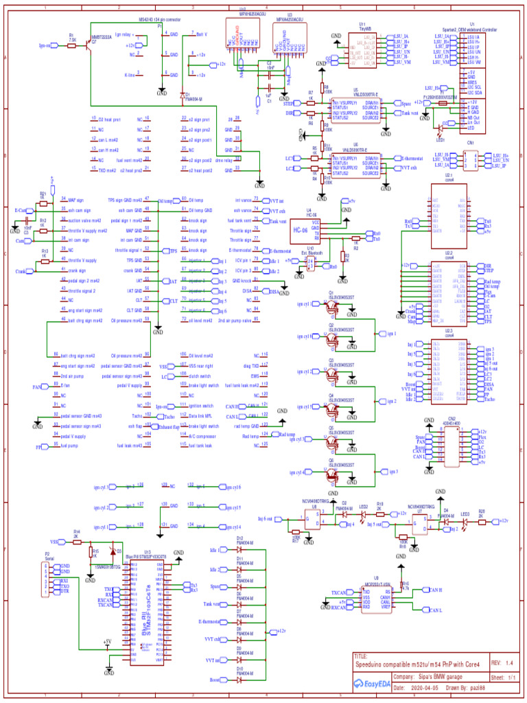 Schematic Speeduino Compatible PCB For M52tuM54 Rev1.4 PDF