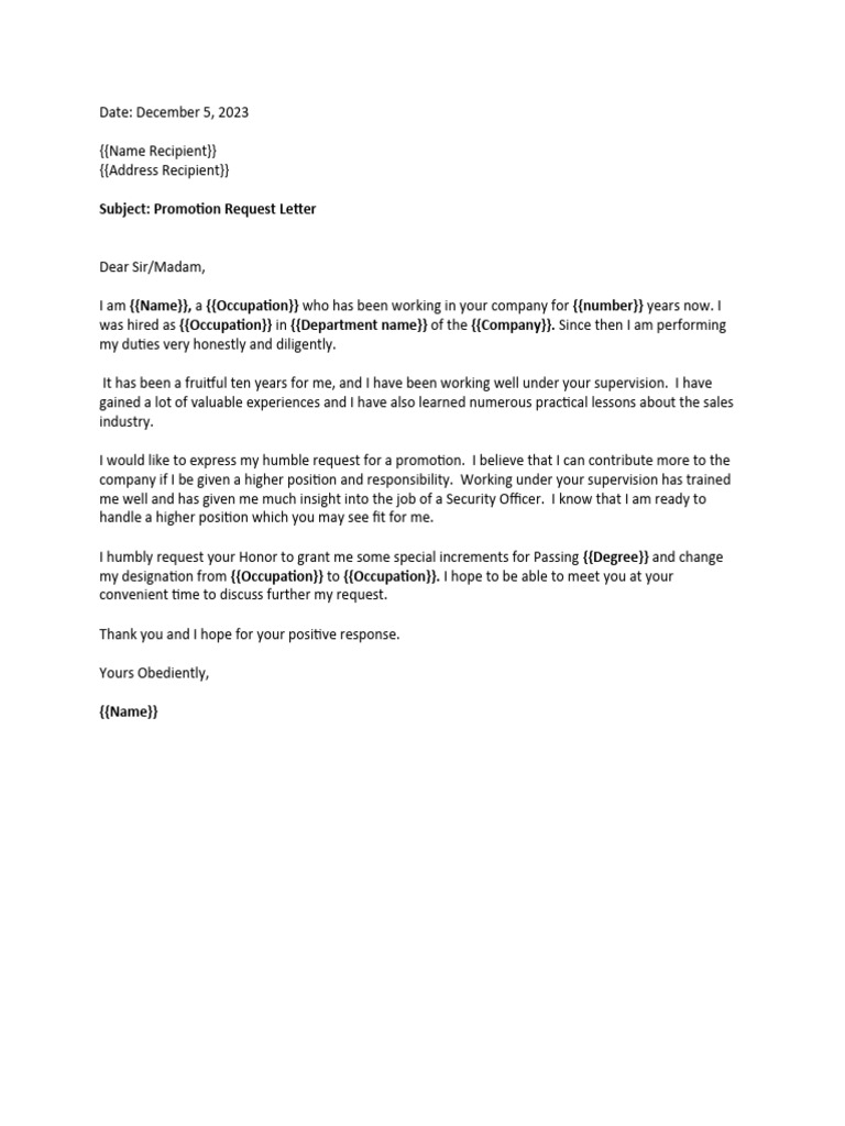 Sample Promotion Request Letter PDF