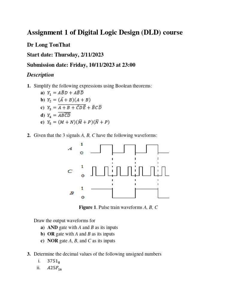 DLD Course Assignment 1 Details | PDF | Logic Gate | Logic