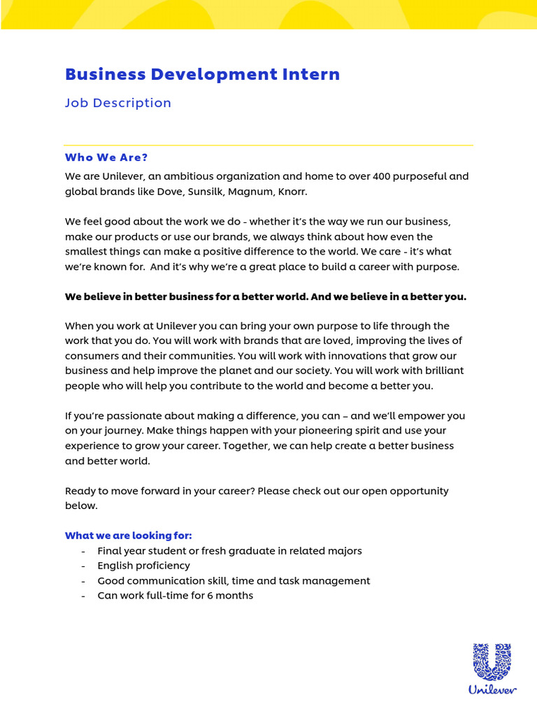 Business Development Intern Role at Unilever | PDF | Business Economics ...