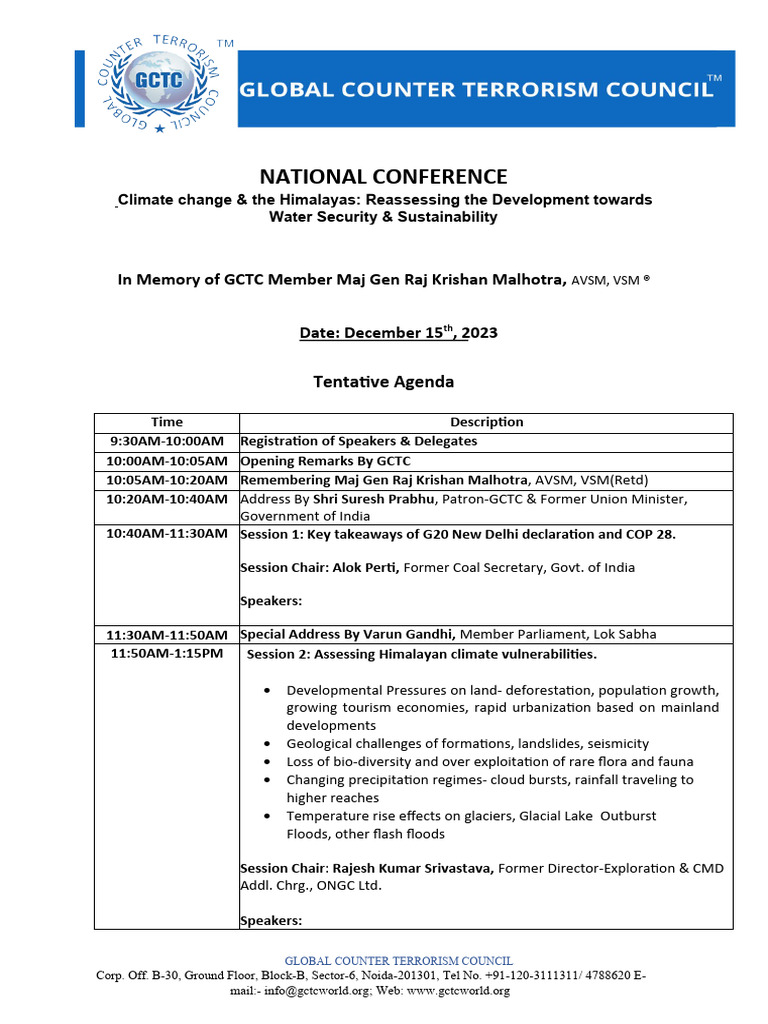 Tentative Conference Agenda Climate Change & Himalayas PDF