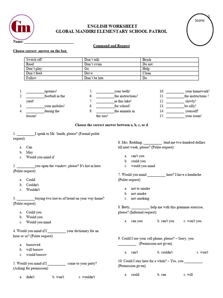 2 ENGLISH WORKSHEET Command and Request | PDF