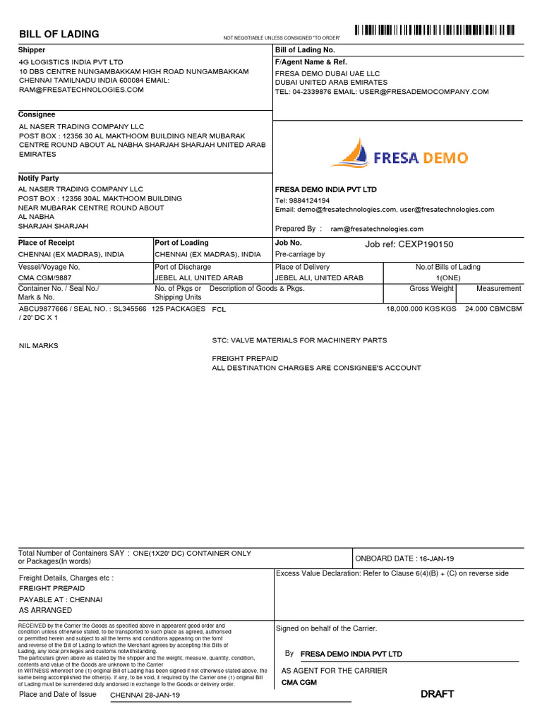 HBL Bill of Lading Template | PDF | Bill Of Lading | Cargo