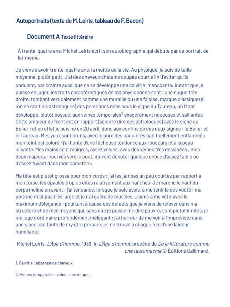 Autoportrait de Michel Leiris et Bacon | PDF | Linguistique