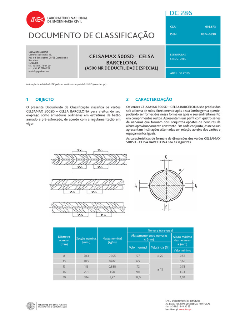 Classificação de Varões CELSAMAX 500SD | PDF | Science | Engenharia Civil