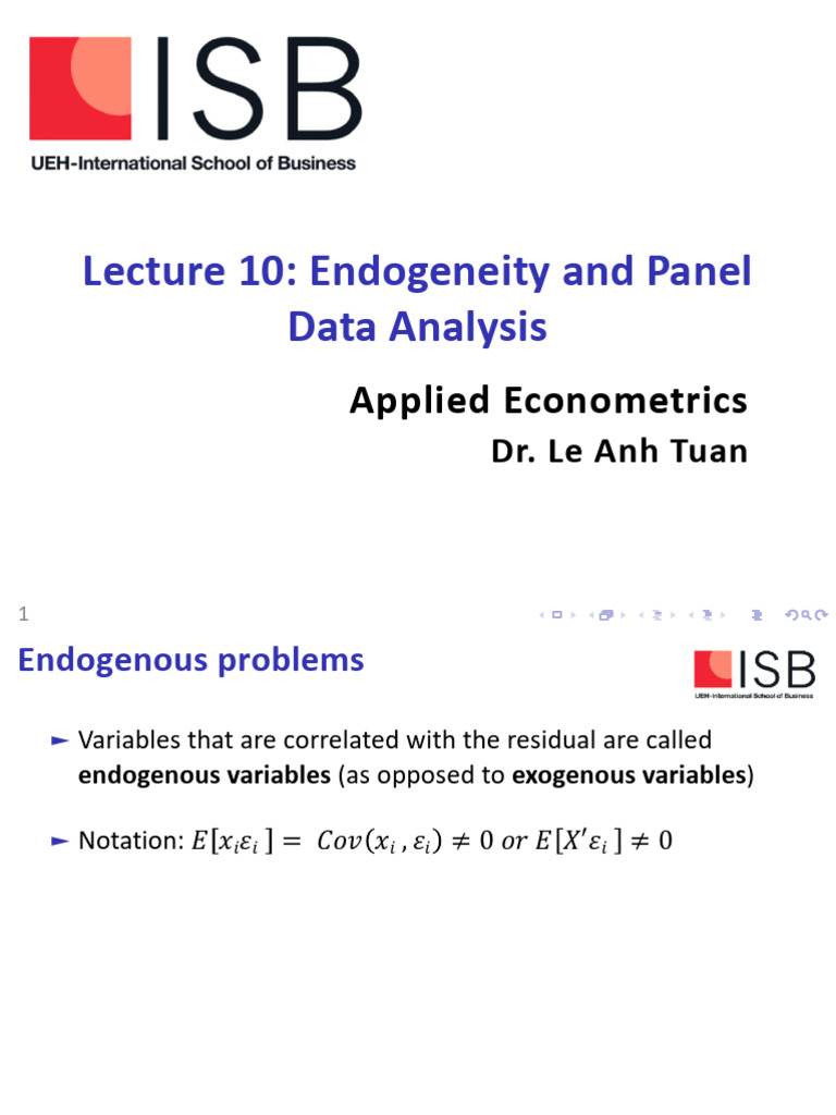 AE 2023 Lecture10 PDF Fixed Effects Model Endogeneity (Econometrics)