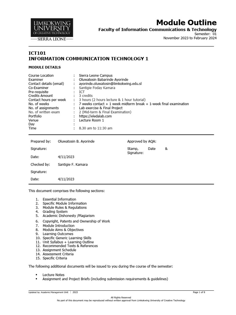 ICT Module Outline Nov 2023 | PDF | Educational Technology | Critical ...
